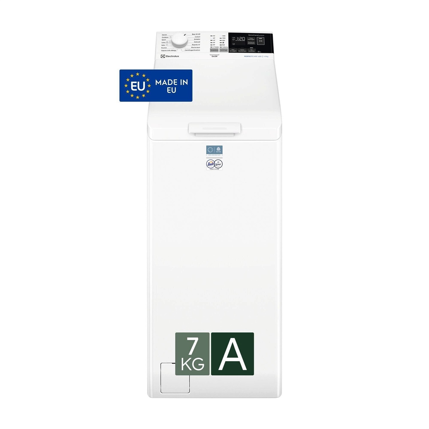 Electrolux EW6T437A Lavatrice a Carica Dall'alto Serie 600 - 7 kg, Classe A, Centrifuga 1300 giri/min, Tecnologia SensiCare, Display LCD Touch