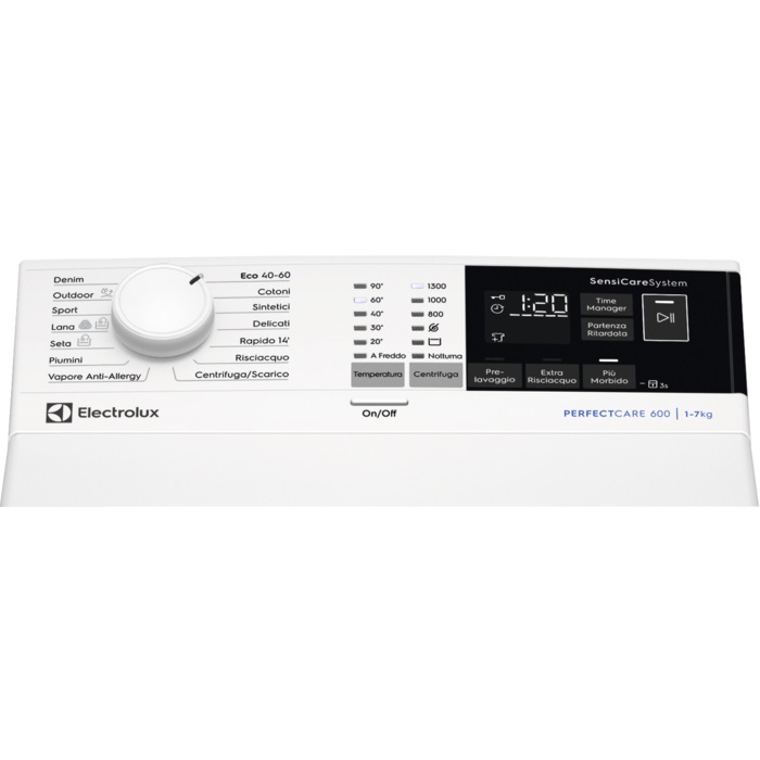 Electrolux EW6T437A Lavatrice a Carica Dall'alto Serie 600 - 7 kg, Classe A, Centrifuga 1300 giri/min, Tecnologia SensiCare, Display LCD Touch