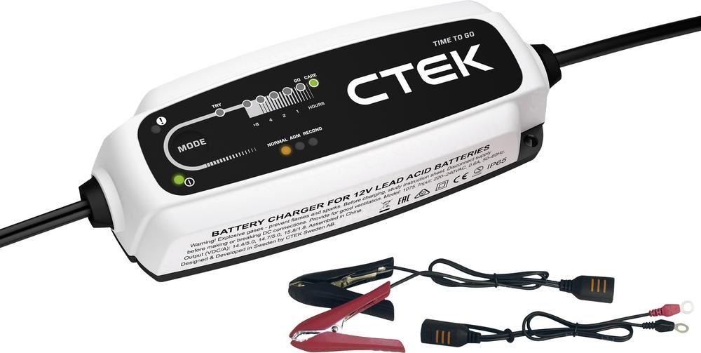 CTEK CT5 TIME TO GO Caricabatterie 12V 5A - Mantenitore di Carica con Funzione Conto Alla Rovescia e Compensazione della Temperatura