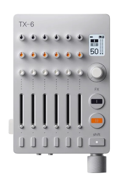 Teenage Engineering TX-6 Mixer Portatile a 6 Canali Stereo con Interfaccia Audio USB, Batteria Ricaricabile da 8 Ore, BLE e USB MIDI, Compatibile con iOS