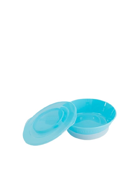 Twistshake Ciotola per Bambini in Silicone 520 ml - Blu Pastello, 6 Mesi, Base Antiscivolo e Coperchio Intelligente