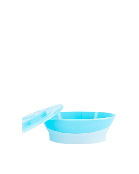 Twistshake Ciotola per Bambini in Silicone 520 ml - Blu Pastello, 6 Mesi, Base Antiscivolo e Coperchio Intelligente