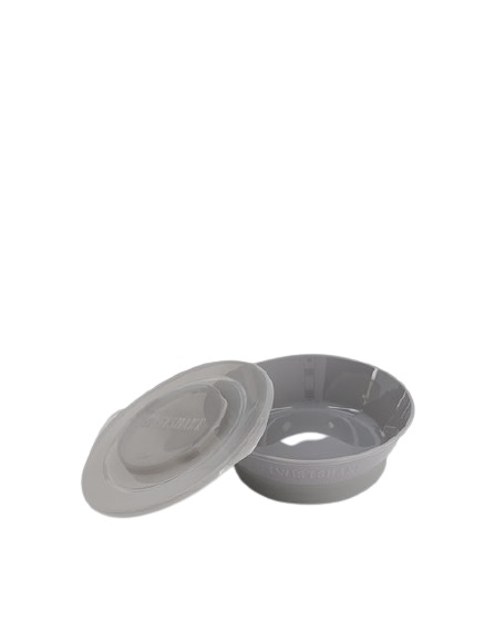 Twistshake Ciotola per Bambini in Silicone 6 Mesi - Grigio con Coperchio Flessibile e Base Antiscivolo