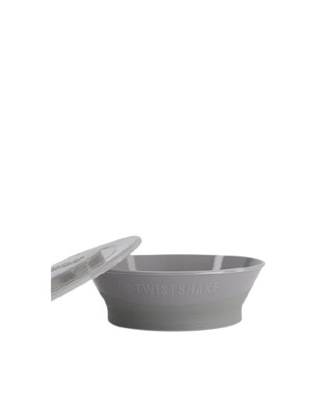 Twistshake Ciotola per Bambini in Silicone 6 Mesi - Grigio con Coperchio Flessibile e Base Antiscivolo