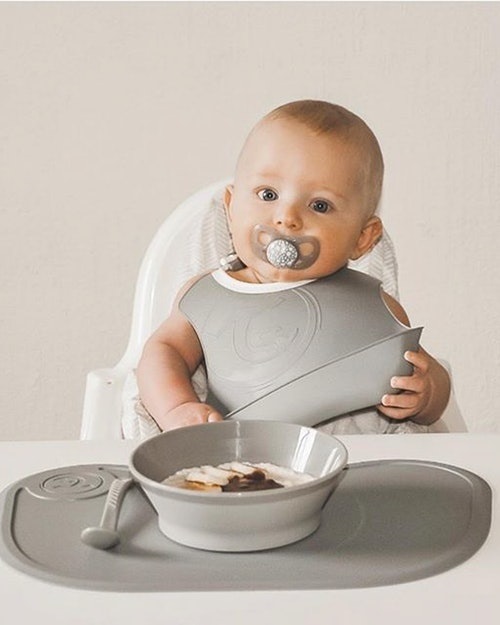 Twistshake Ciotola per Bambini in Silicone 6 Mesi - Grigio con Coperchio Flessibile e Base Antiscivolo