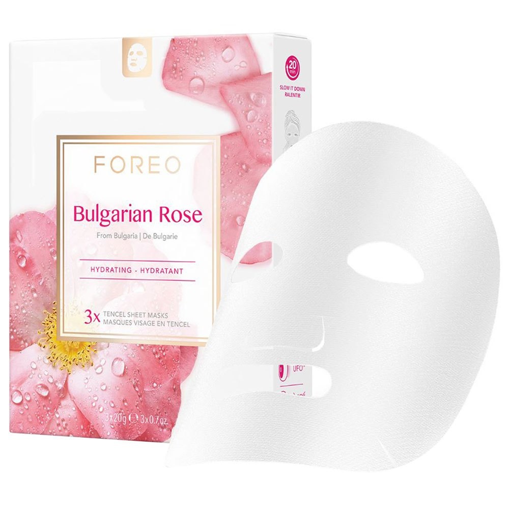 FOREO Bulgarian Rose Maschera in Tessuto Idratante per Pelli Secche e Spente, Confezione da 3, Rimpolpante con Rosa Bulgara e Olio di Jojoba, Naturale e Cruelty Free, Compatibile con Dispositivi UFO