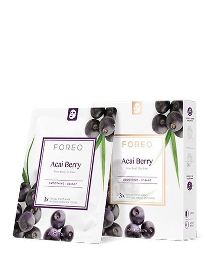 FOREO Acai Berry Maschera in Tessuto Anti-Età per Pelli Secche - Confezione da 3, Levigante e Idratante con Bacche di Acai e Burro di Karité, Naturale e Cruelty Free