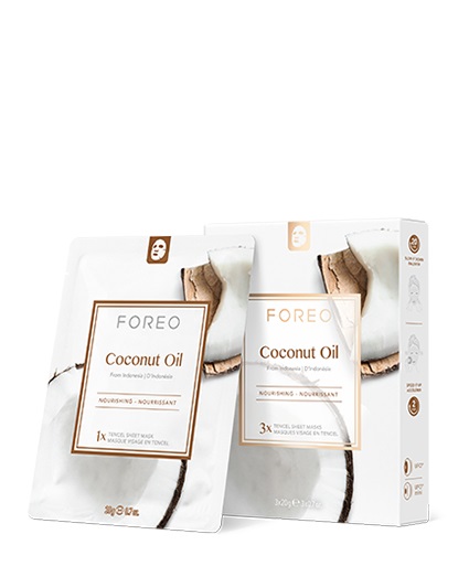 FOREO Coconut Oil Maschera in Tessuto Nutriente per Pelli Secche - Confezione da 3, Naturale e Cruelty Free, Compatibile con Dispositivi UFO