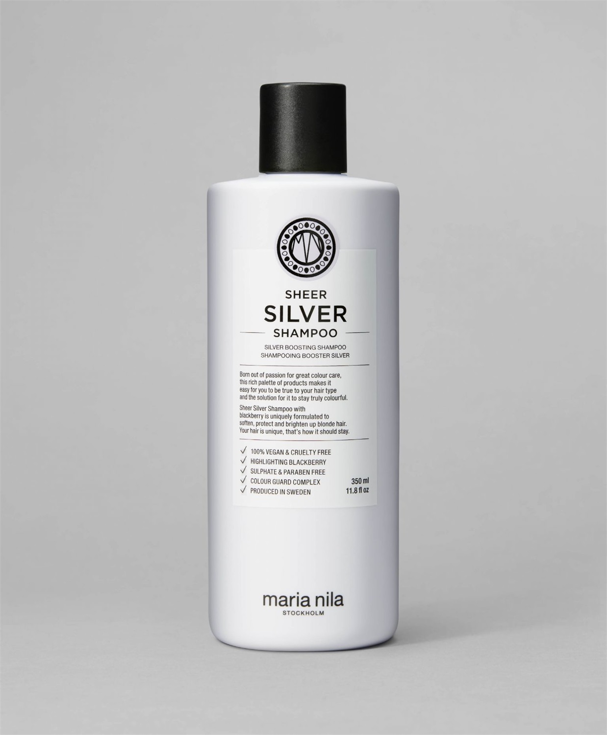 Maria Nila Sheer Silver Shampoo 350 ml - Neutralizza le tonalità gialle, con pigmenti viola, protezione UV, 100% vegano e senza solfati/parabeni