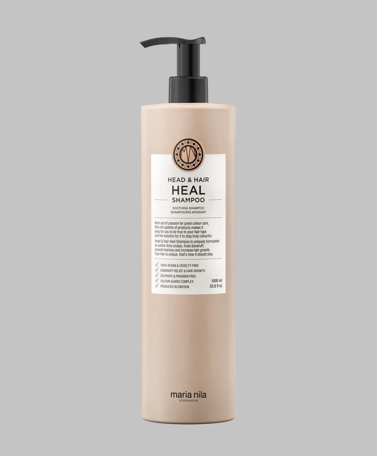 Maria Nila Head & Hair Heal Shampoo 1000 ml - Shampoo Antinfiammatorio e Stimolante per Capelli Secchi e Sensibili, 100% Vegano e Senza Solfati/Parabeni