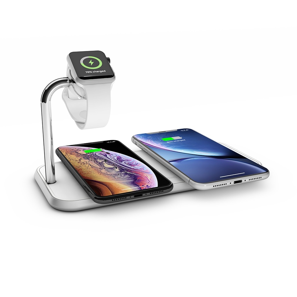 ZENS ZEDC05W Tappetino di Ricarica Wireless Qi Doppio per Cuffie, Smartphone e Orologio Intelligente - Bianco, Alluminio, 20W