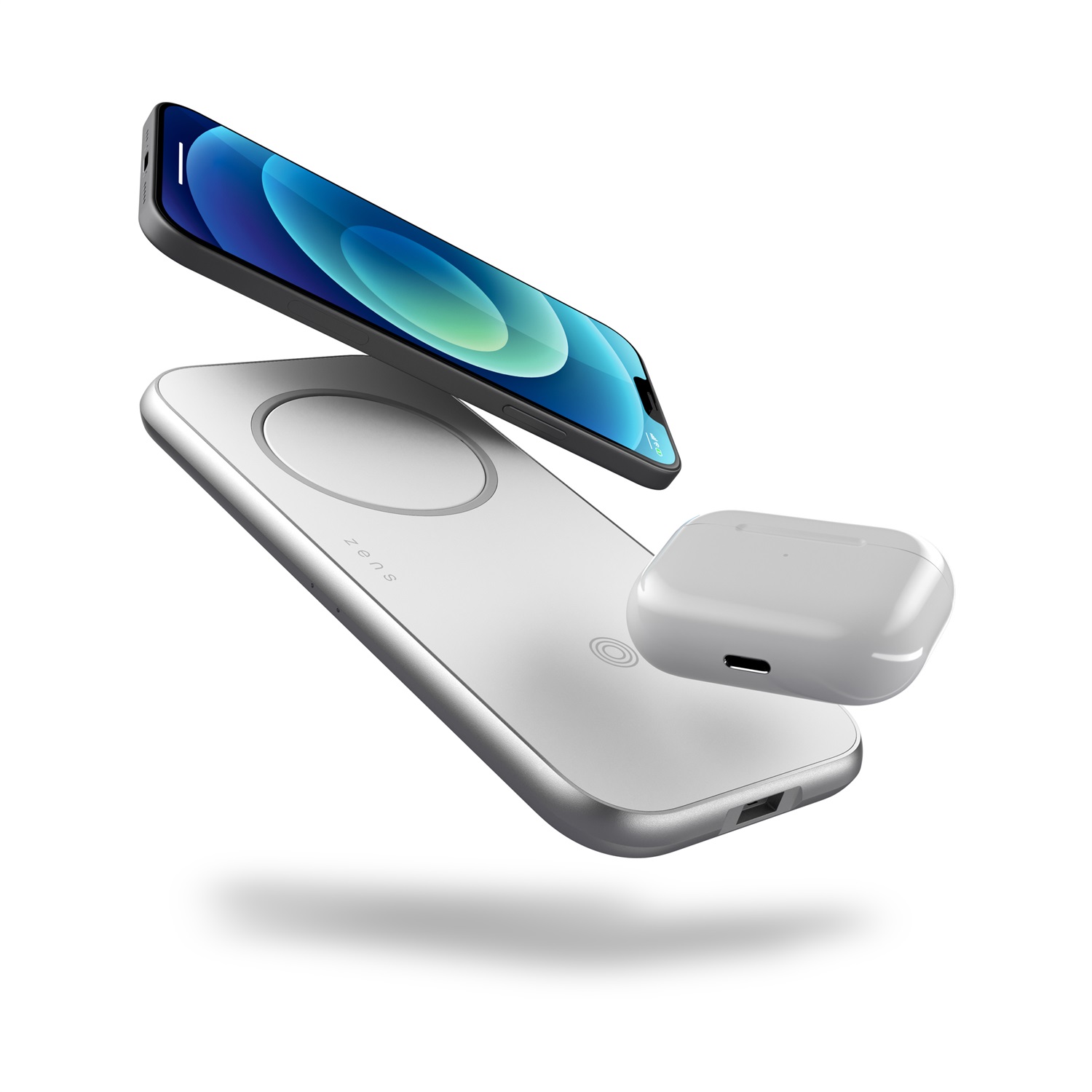 Zens 3 In 1 MagSafe Wireless Charger ZEDC16W/00 - Caricabatterie Wireless Bianco con Porta USB-A