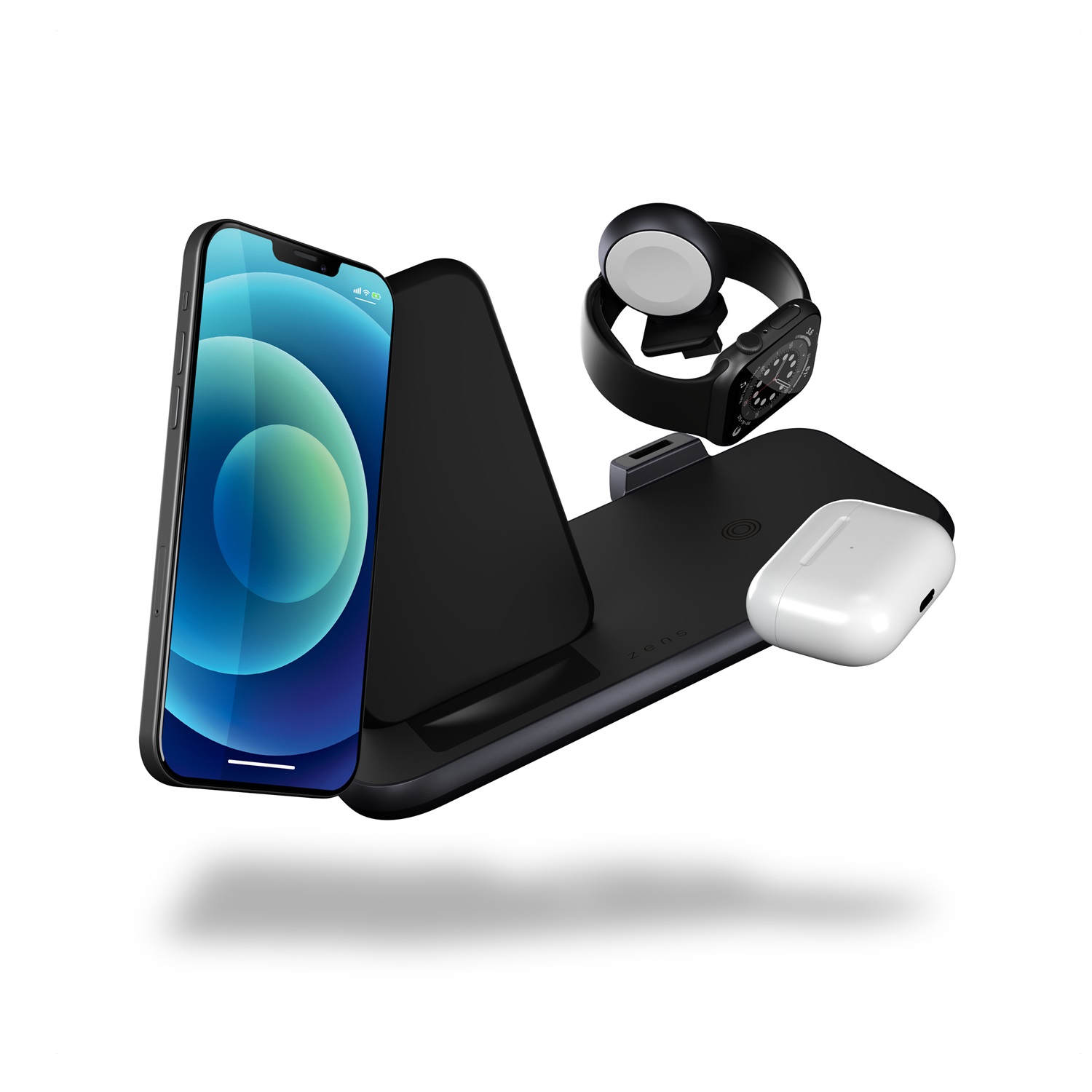 ZENS Caricabatterie Wireless 4 in 1 in Alluminio - Ricarica Rapida per Smartphone, AirPods Pro e Apple Watch