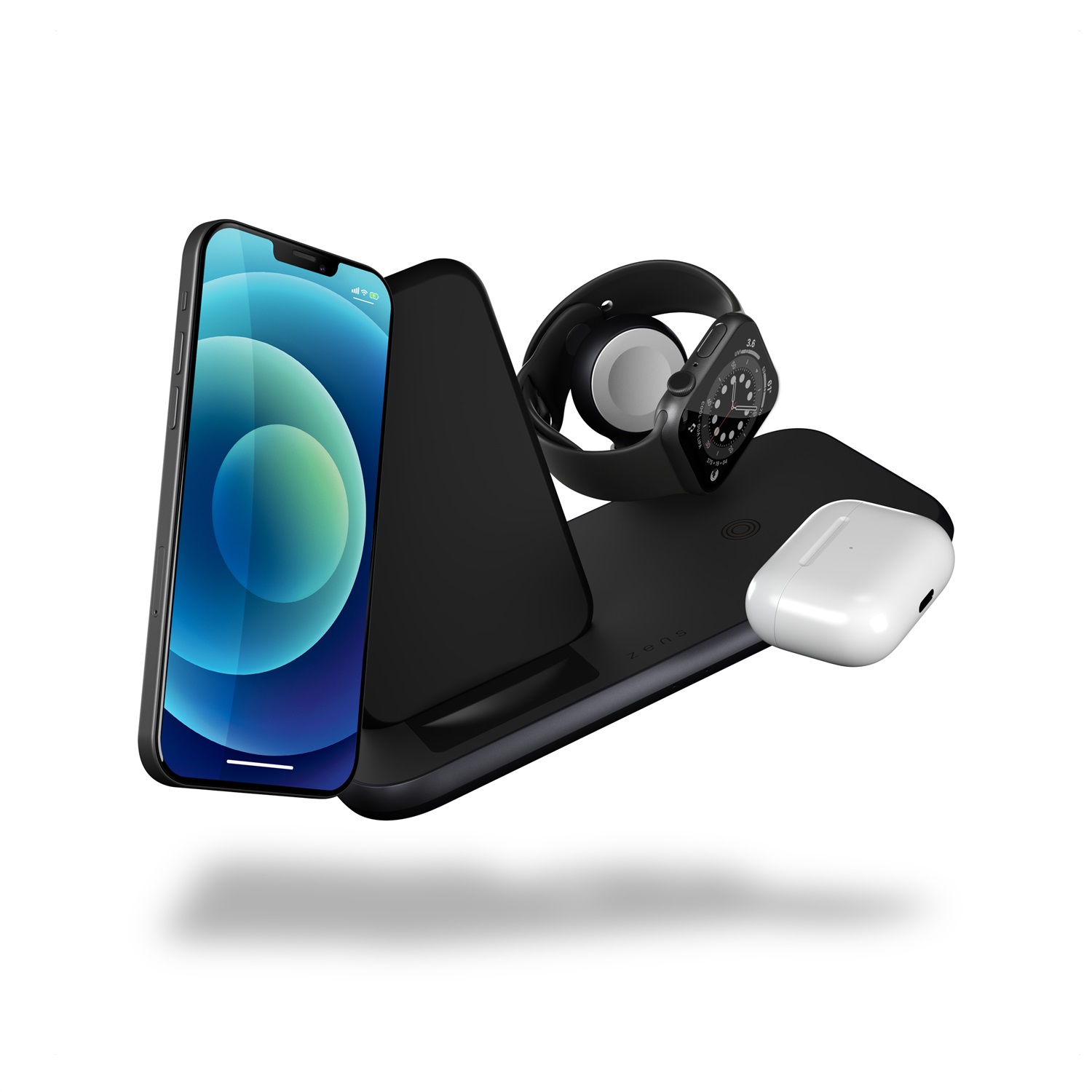 ZENS Caricabatterie Wireless 4 in 1 in Alluminio - Ricarica Rapida per Smartphone, AirPods Pro e Apple Watch