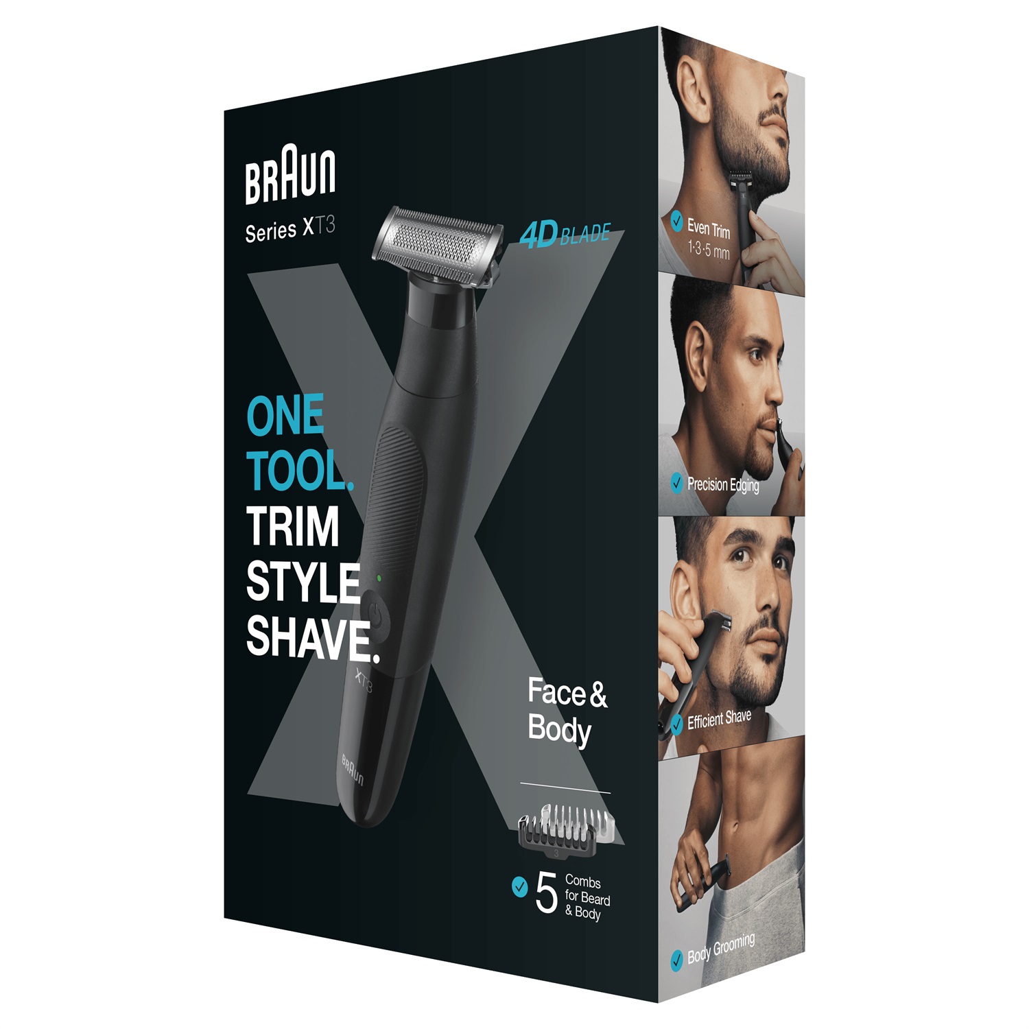 Braun XT3200 Regolabarba Uomo e Rasoio Elettrico - Testina Flessibile con Lama 4D, Protezione SkinShield, 45 Minuti di Utilizzo Senza Fili