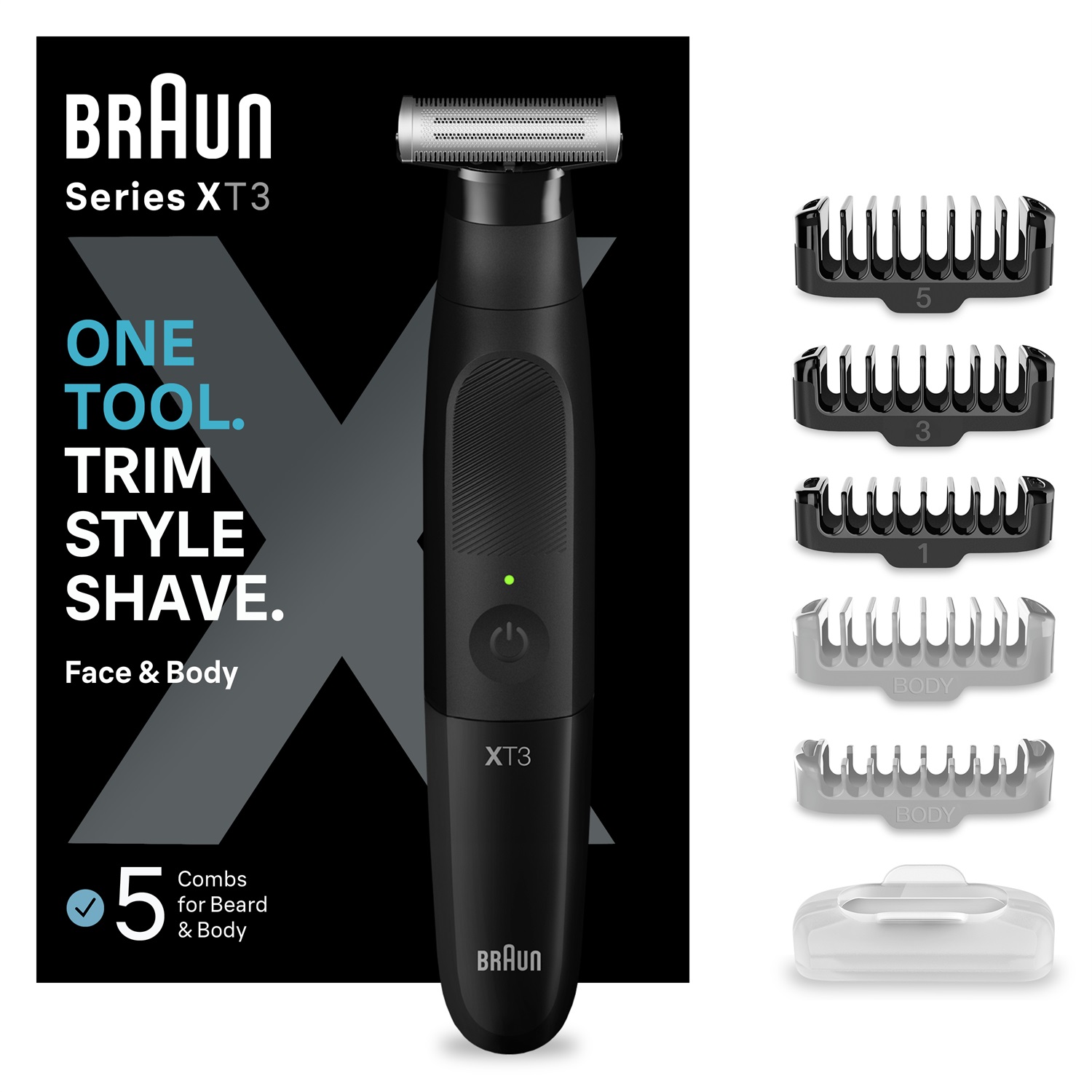 Braun XT3200 Regolabarba Uomo e Rasoio Elettrico - Testina Flessibile con Lama 4D, Protezione SkinShield, 45 Minuti di Utilizzo Senza Fili