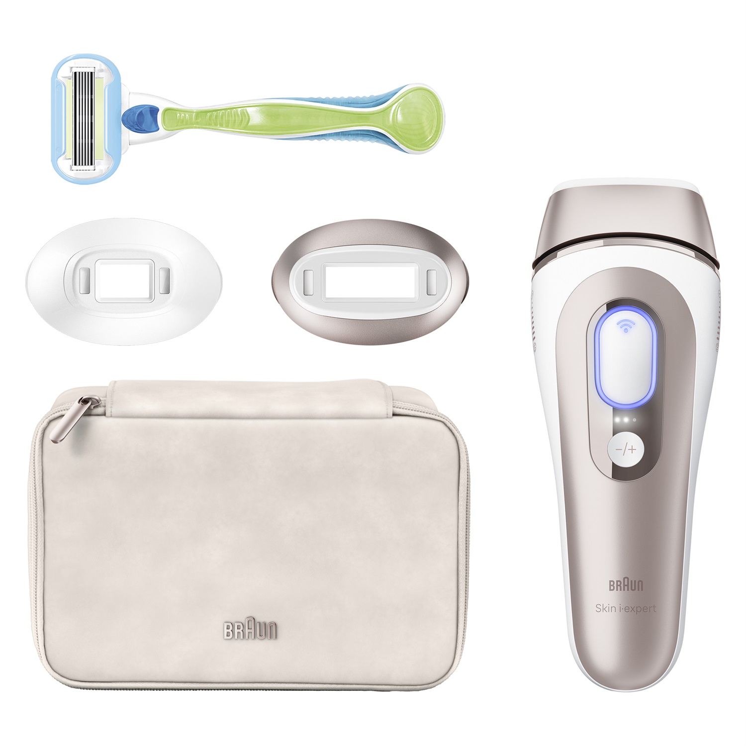 Braun Skin I·Expert Epilatore Luce Pulsata PL7147 - Depilatore Corpo Donna, Alternativa Laser, App Gratuita, Custodia e Rasoio Venus, 2 Testine, 10 Intensità, Rose Gold e Bianco