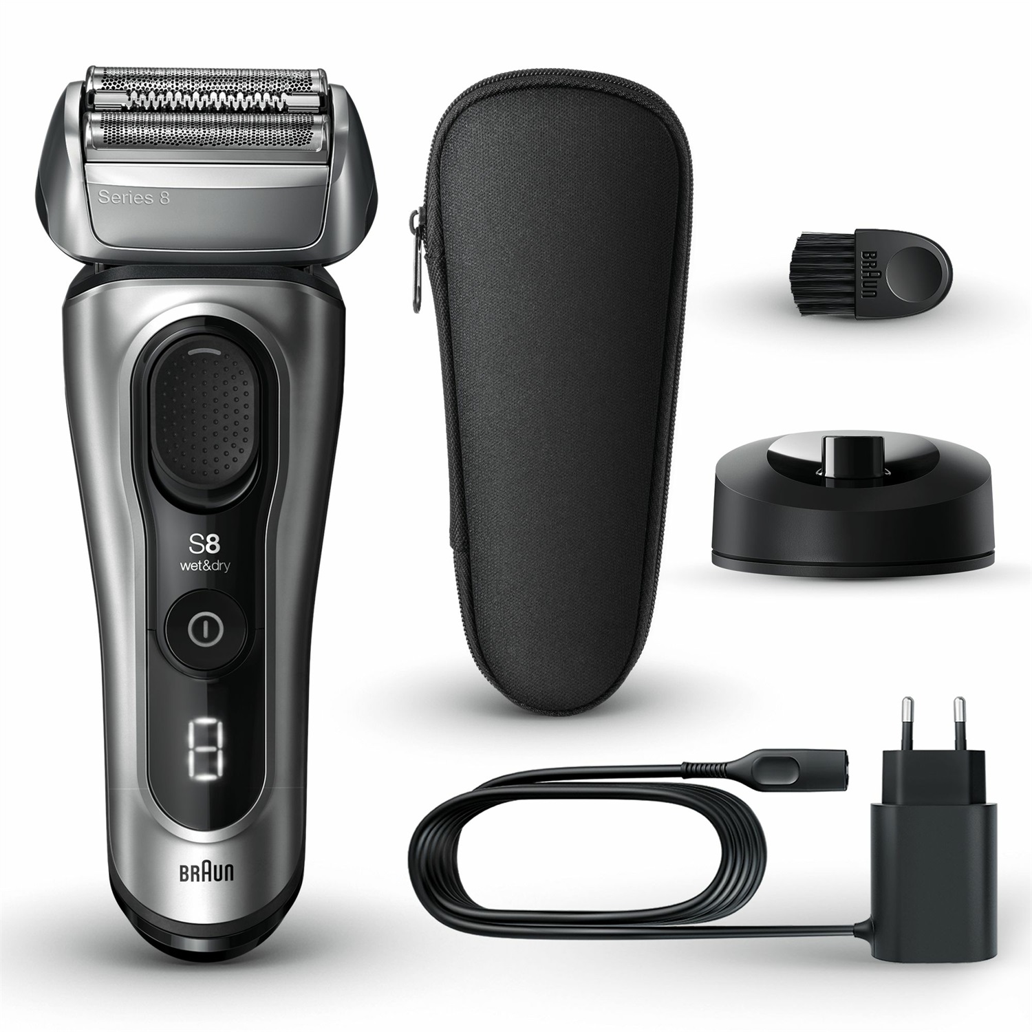 Braun Series 8 8517s Rasoio Elettrico Barba Rifinitore di Precisione Argento, Batteria Ioni di Litio, 100% Impermeabile, Custodia da Viaggio