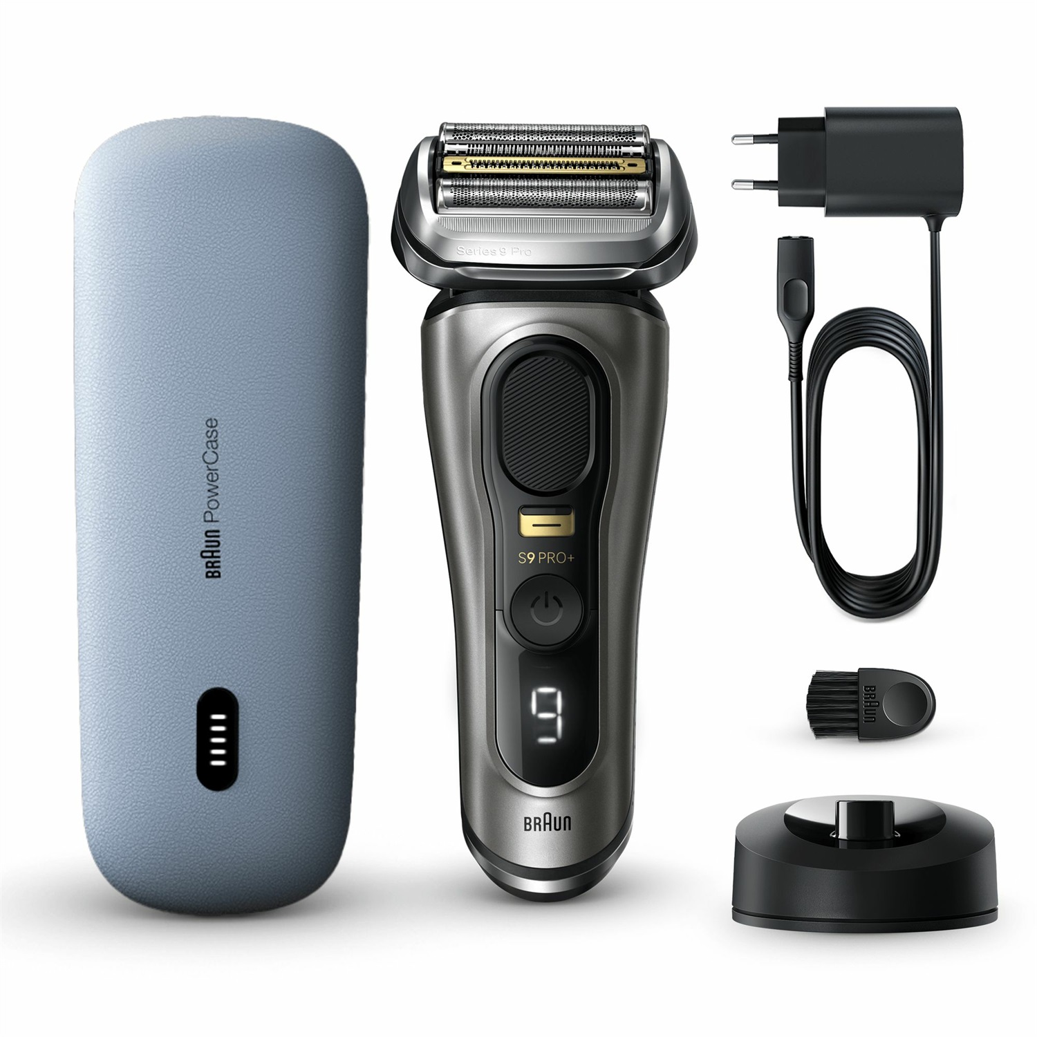 Braun Series 9 PRO 9525s Rasoio Elettrico Wet & Dry con Rifinitore di Precisione, PowerCase, Batteria Ioni di Litio, 100% Impermeabile, Colore Metallico