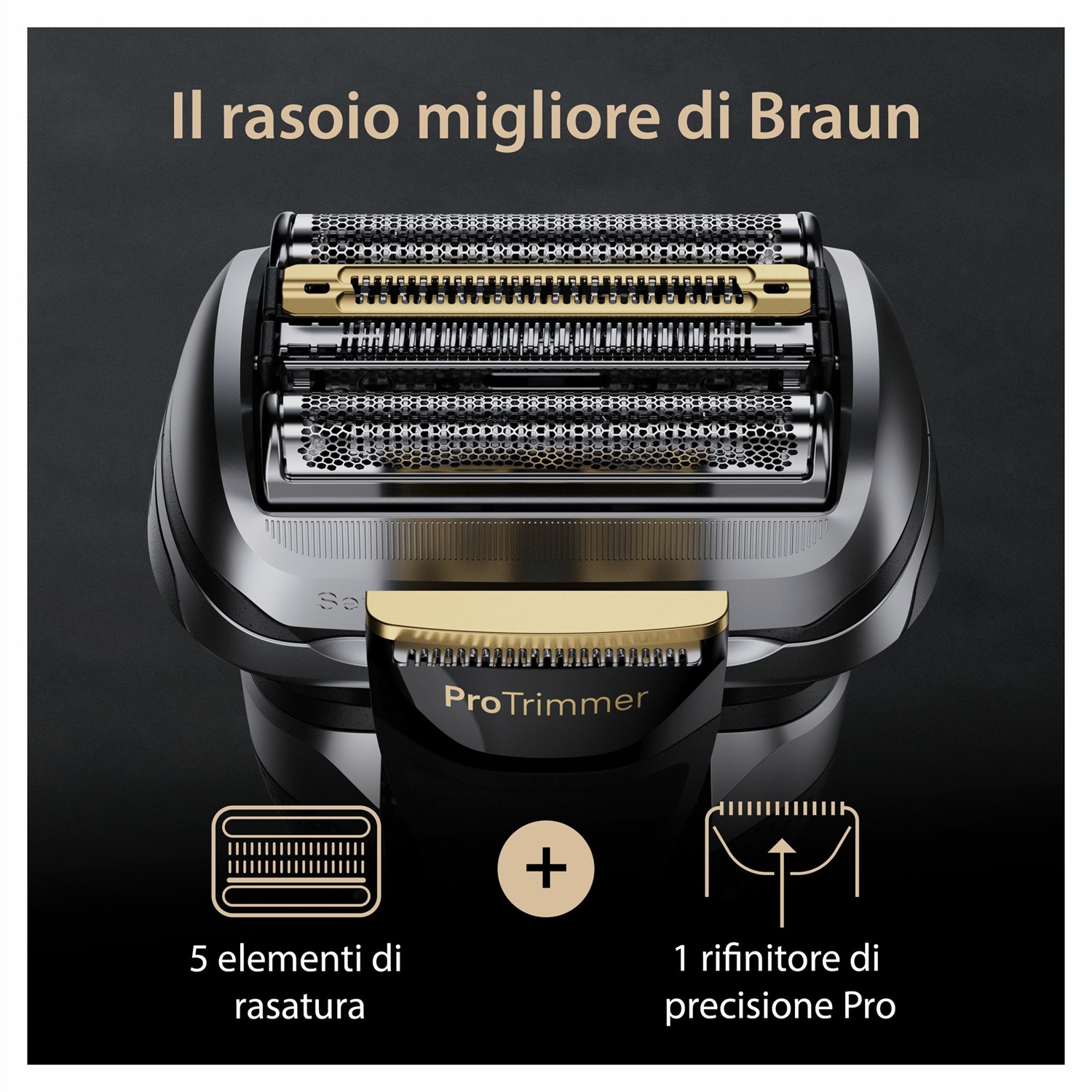 Braun Series 9 PRO 9525s Rasoio Elettrico Wet & Dry con Rifinitore di Precisione, PowerCase, Batteria Ioni di Litio, 100% Impermeabile, Colore Metallico