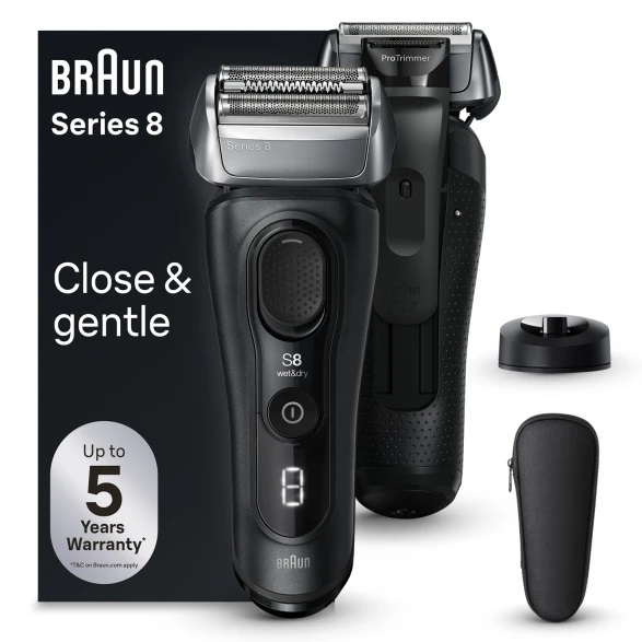 Braun Series 8 8510s Regolabarba Uomo - Rasoio Elettrico con Rifinitore di Precisione, Custodia da Viaggio, Batteria Litio Ion, 100% Impermeabile