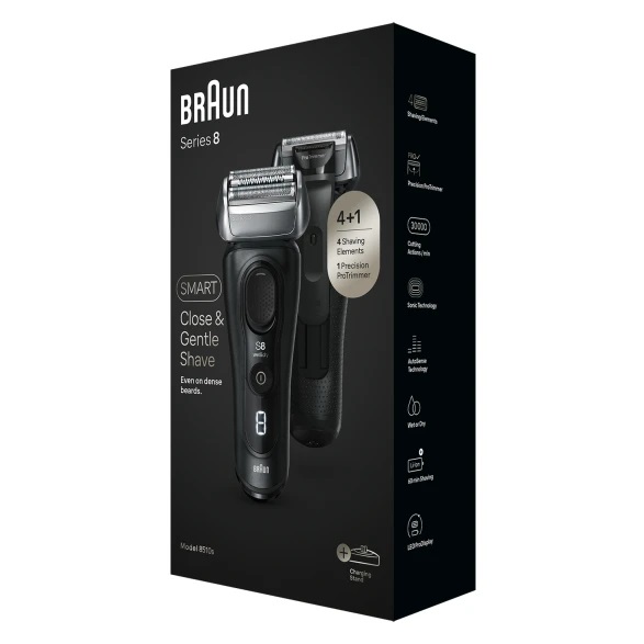 Braun Series 8 8510s Regolabarba Uomo - Rasoio Elettrico con Rifinitore di Precisione, Custodia da Viaggio, Batteria Litio Ion, 100% Impermeabile