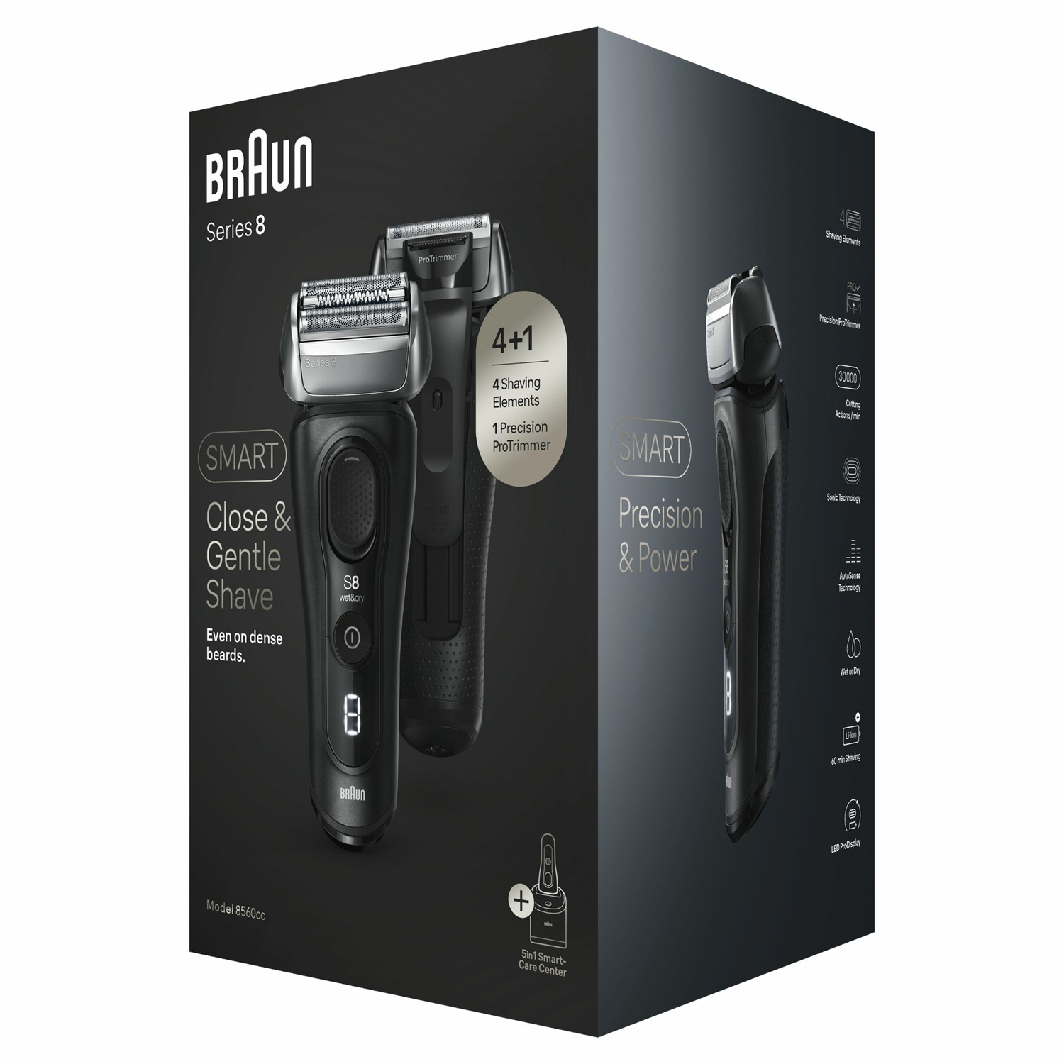 Braun Series 8 8560cc Rasoio Elettrico Barba Wet & Dry con Rifinitore di Precisione, Custodia Viaggio, Lame Flessibili e Stazione SmartCare, Nero