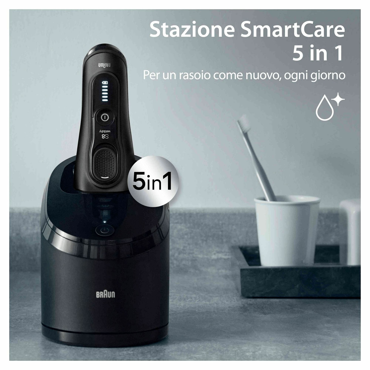 Braun Series 8 8560cc Rasoio Elettrico Barba Wet & Dry con Rifinitore di Precisione, Custodia Viaggio, Lame Flessibili e Stazione SmartCare, Nero