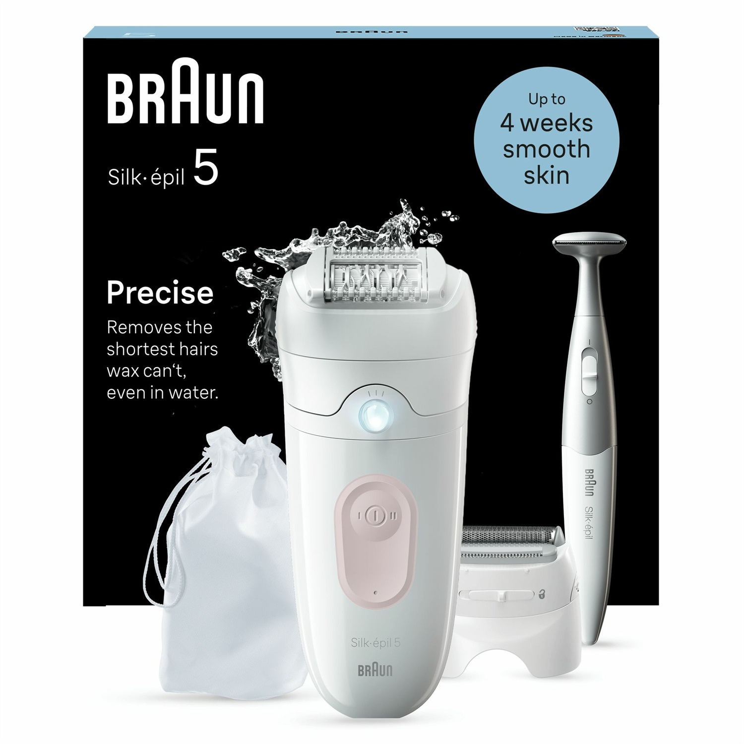 Braun Silk-épil 5 5-230, Epilatore Elettrico Donna Wet & Dry, 28 Pinzette MicroGrip, Rimuove Peli Corti, Pelle Liscia Fino a 4 Settimane, Con Testina Per Rasoio, Bianco/Rosa