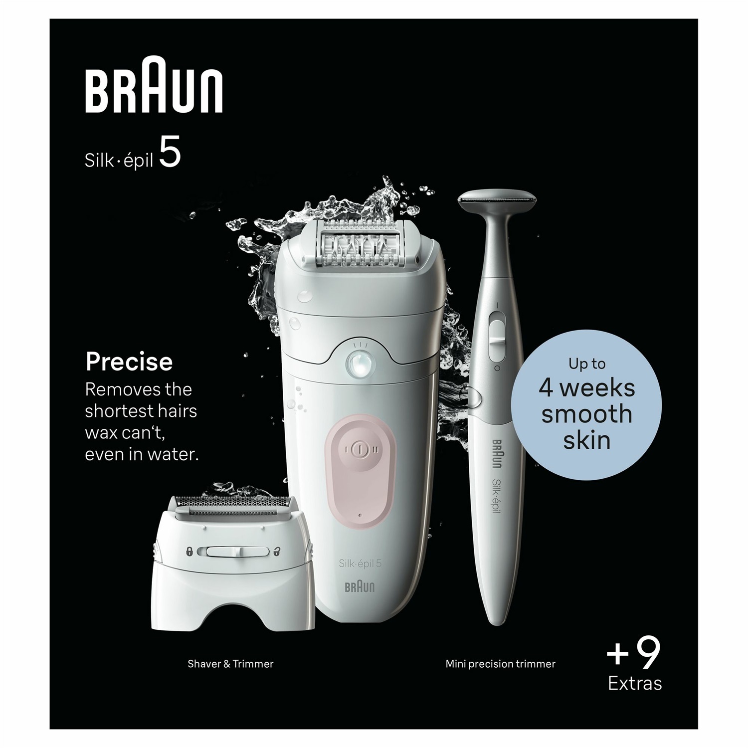 Braun Silk-épil 5 5-230, Epilatore Elettrico Donna Wet & Dry, 28 Pinzette MicroGrip, Rimuove Peli Corti, Pelle Liscia Fino a 4 Settimane, Con Testina Per Rasoio, Bianco/Rosa