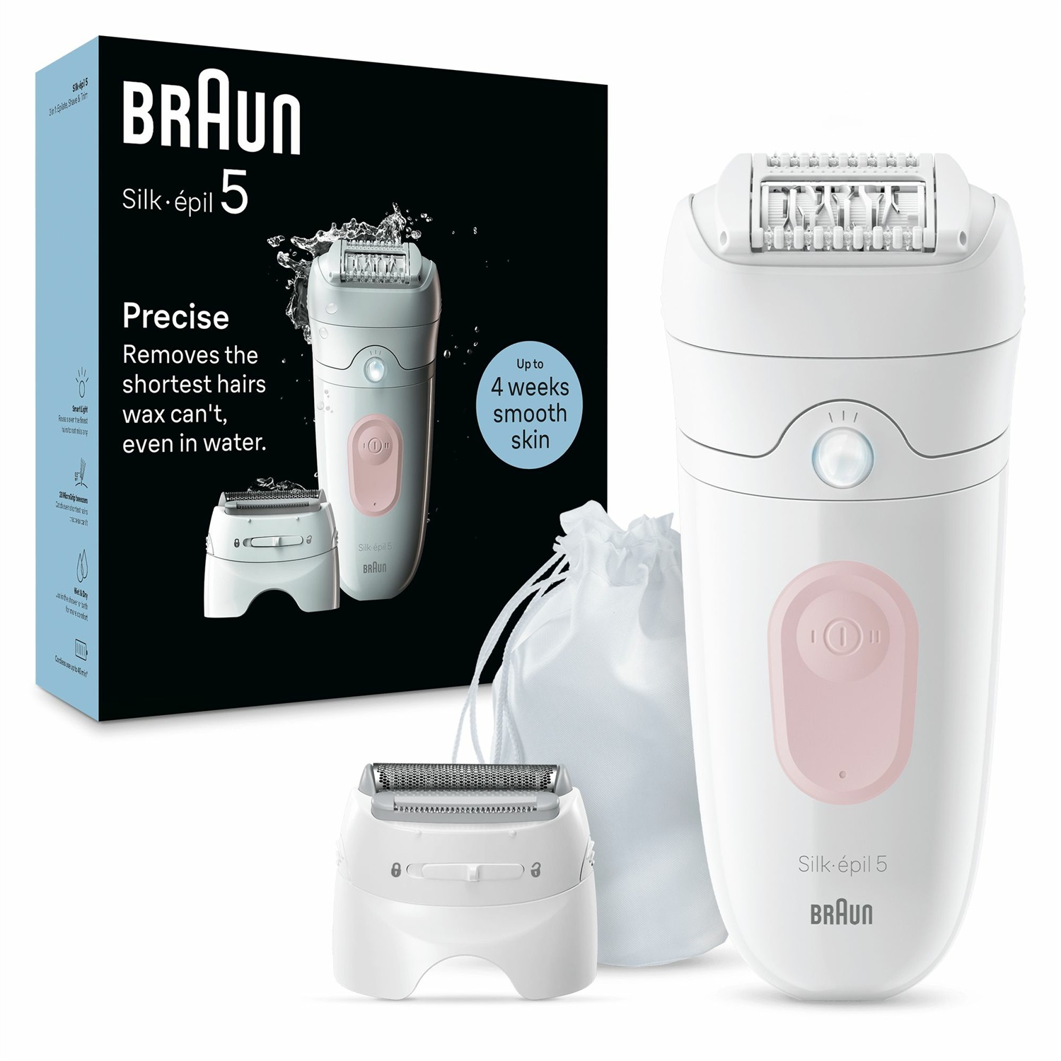 Braun Silk-épil 5 5-030 - Epilatore Elettrico Donna con 28 Pinzette MicroGrip, Bianco/Rosa, per Epilazione Efficace su Pelle Asciutta