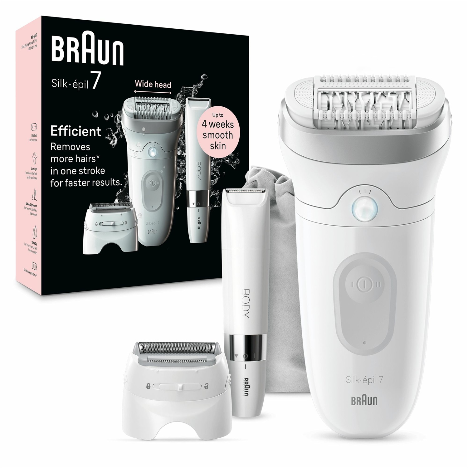 Braun Silk-épil 7 7-441, Epilatore Elettrico Donna Wet & Dry con Testina Ampia, 40 Pinzette, Rimozione Peli Corti, Pelle Liscia Fino a 4 Settimane, Bianco/Argento