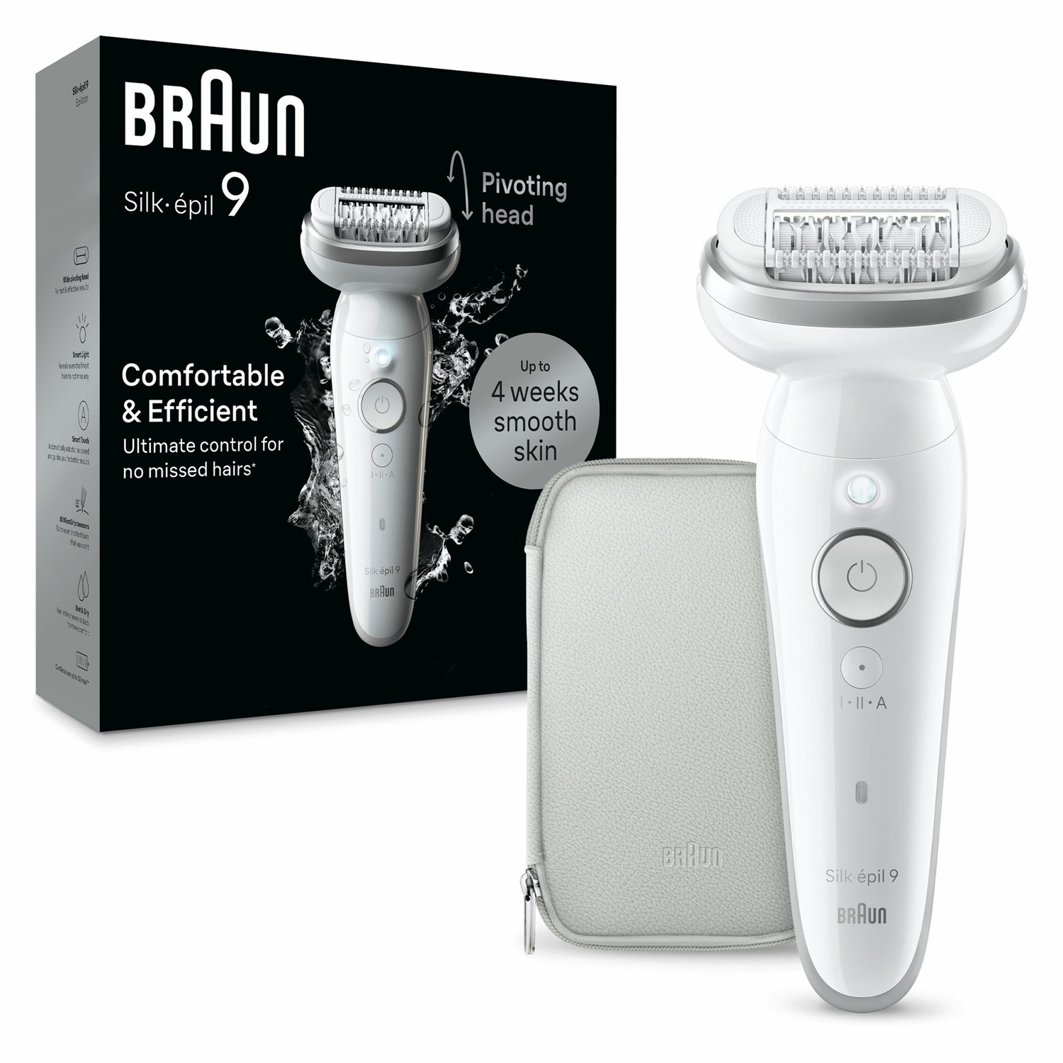 Braun Silk-épil 9 9-011 - Epilatore Elettrico Donna con Testina Flessibile, Wet & Dry, Pelle Liscia a Lungo, Bianco/Argento