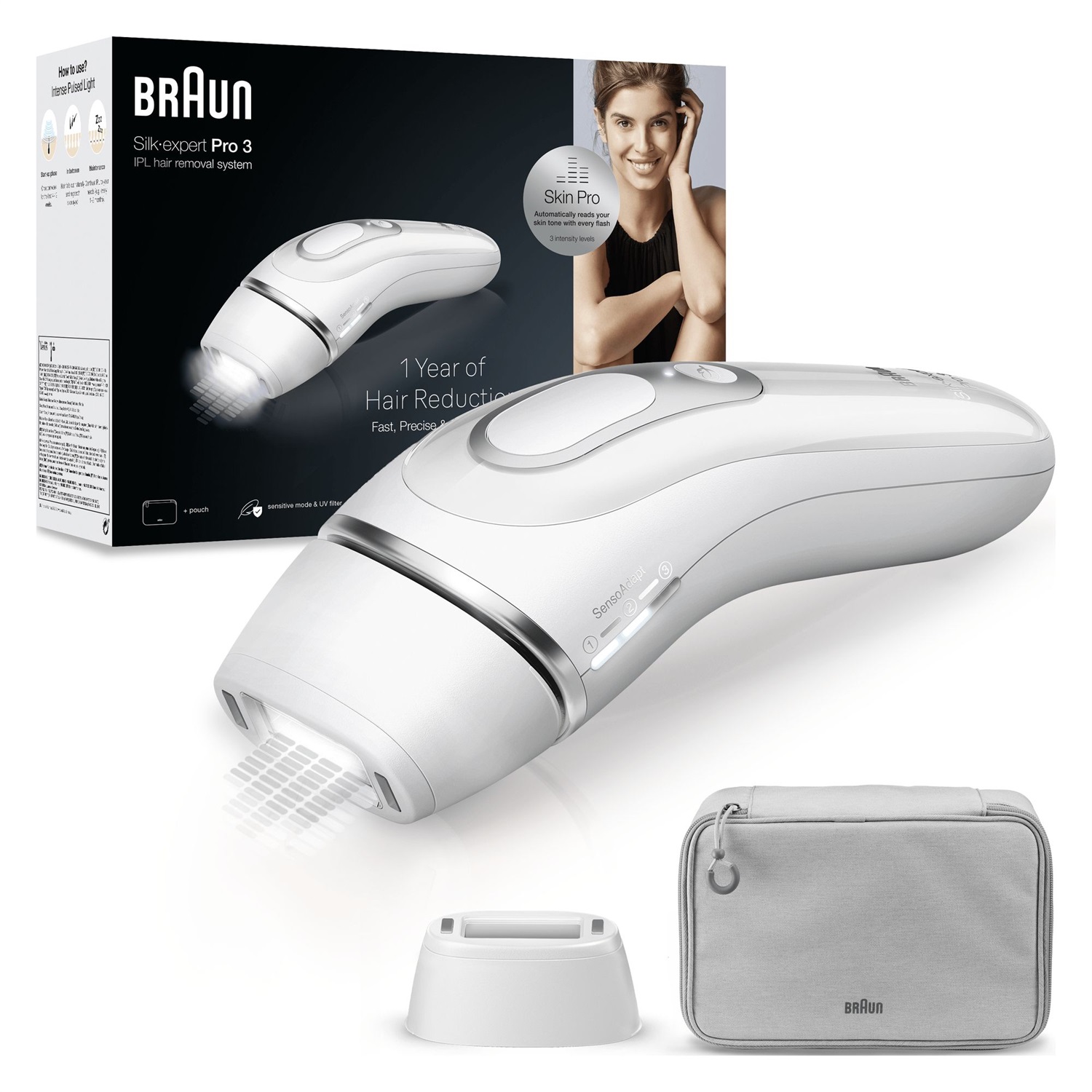 Braun Silk-expert Pro 3 PL3020 - Epilatore a Luce Pulsata Bianco/Argento con Tecnologia Skin Pro, 300.000 Impulsi, Risultati Visibili in 4 Settimane