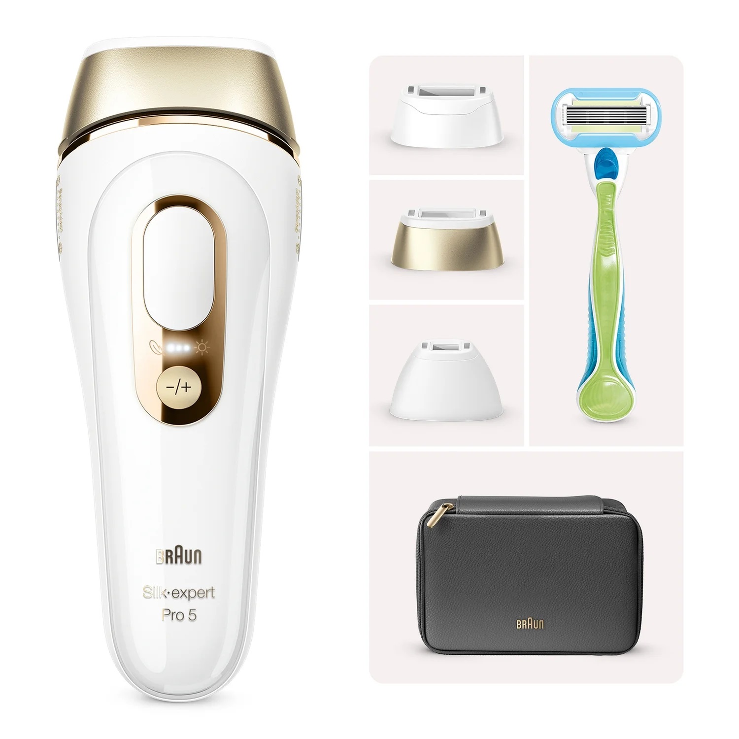 Braun Silk-expert Pro 5 IPL5242 - Epilatore IPL per donna, bianco/oro, con custodia, sistema di rasatura Venere, 3 teste, risultati visibili in 3 settimane