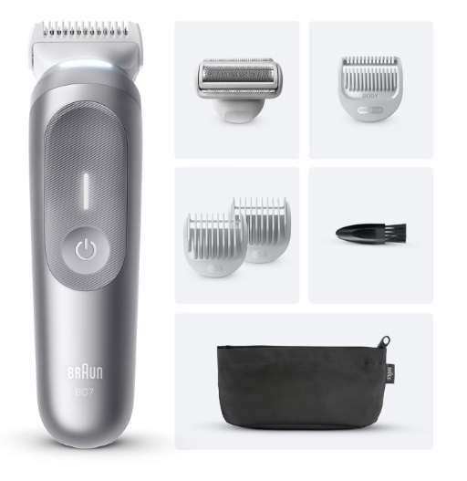 Braun BG7550 Rasoio Elettrico Multifunzione Bodygroomer Wet & Dry con 100 Minuti di Autonomia e SmartLight - Grigio
