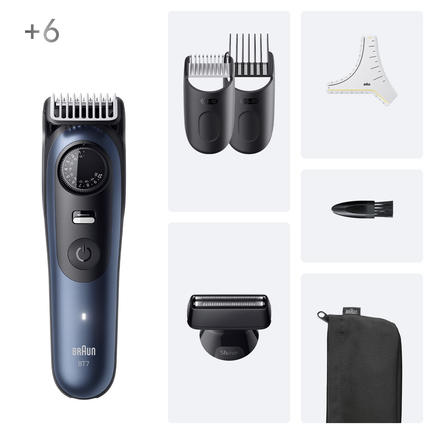Braun BeardTrimmer 7 BT7520 - Regolabarba Ricaricabile con Lama ProBlade, 40 Impostazioni di Lunghezza, Impermeabile, Autonomia di 120 Minuti, Colore Nero e Blu