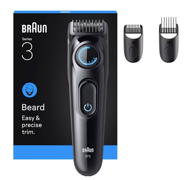 Braun BT3520 Regolabarba Ricaricabile con 40 Impostazioni di Lunghezza, Autonomia di 50 Minuti, Colore Nero e Blu