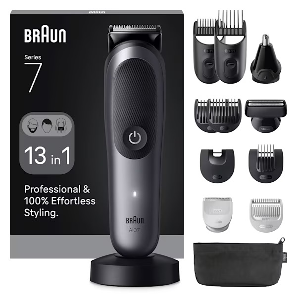 Braun AIO7560 Rifinitore All-in-One Nero e Grigio, 13 in 1, 120 min di autonomia, Ioni di Litio