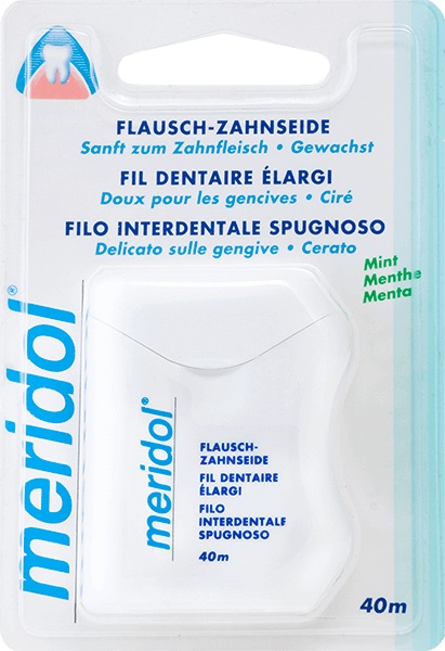 Meridol Filo Interdentale Spugnoso Cerato 40m - Rimuove Placca e Residui, Gusto Menta Fresca