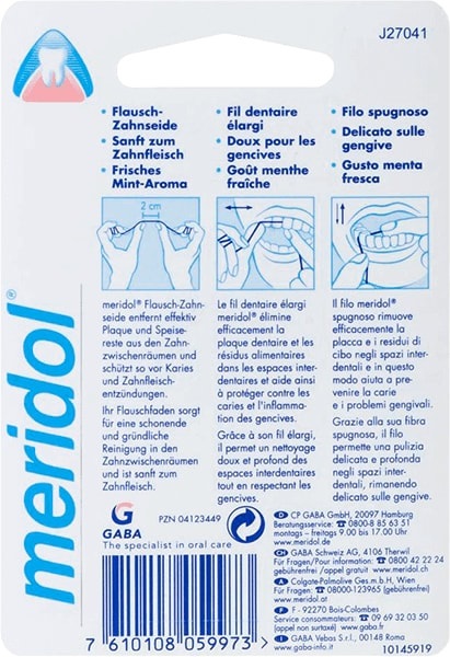 Meridol Filo Interdentale Spugnoso Cerato 40m - Rimuove Placca e Residui, Gusto Menta Fresca