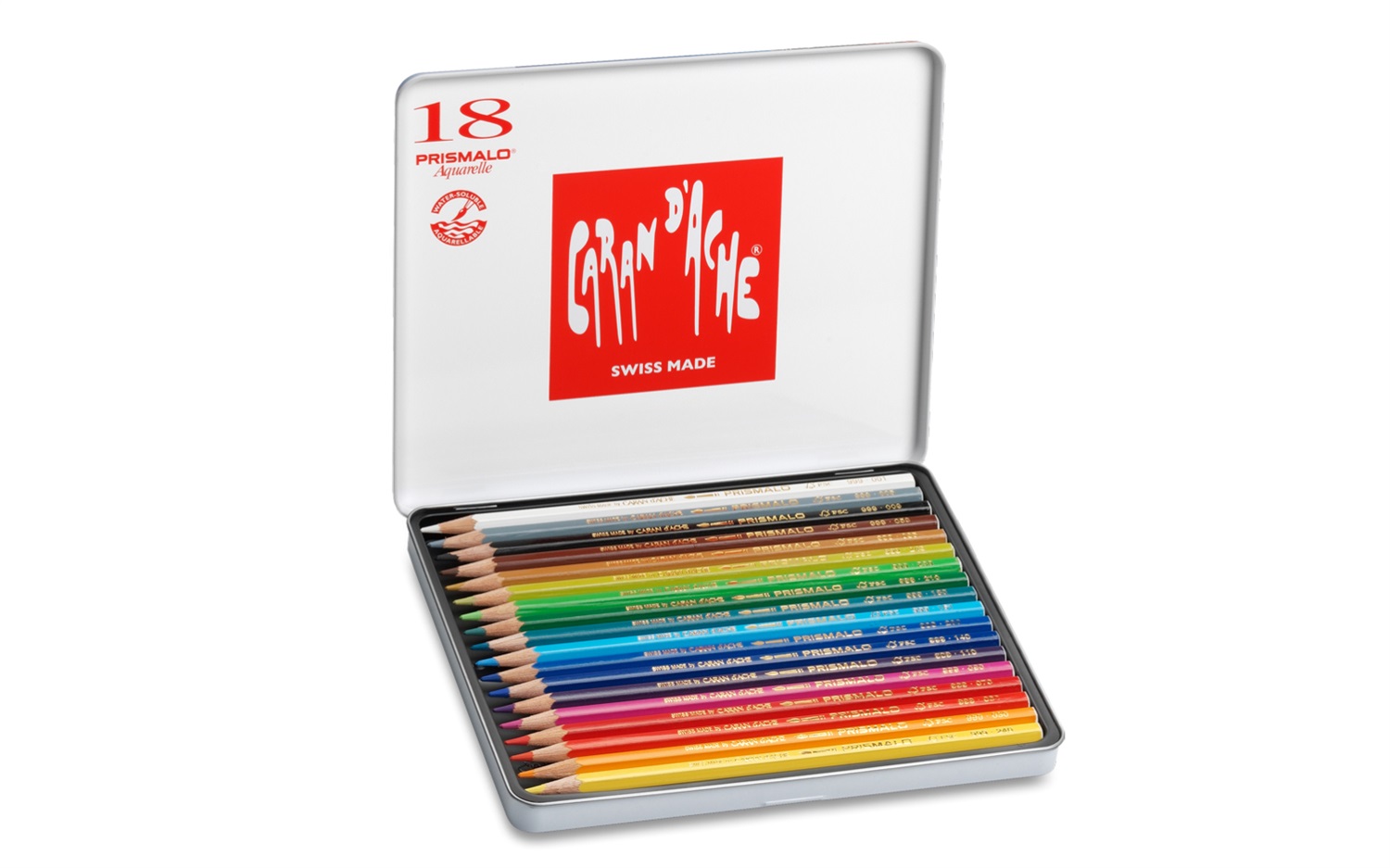 Caran d'Ache Prismalo Matite Colorate Acquerellabili - Scatola di Metallo 18 Colori Assortiti