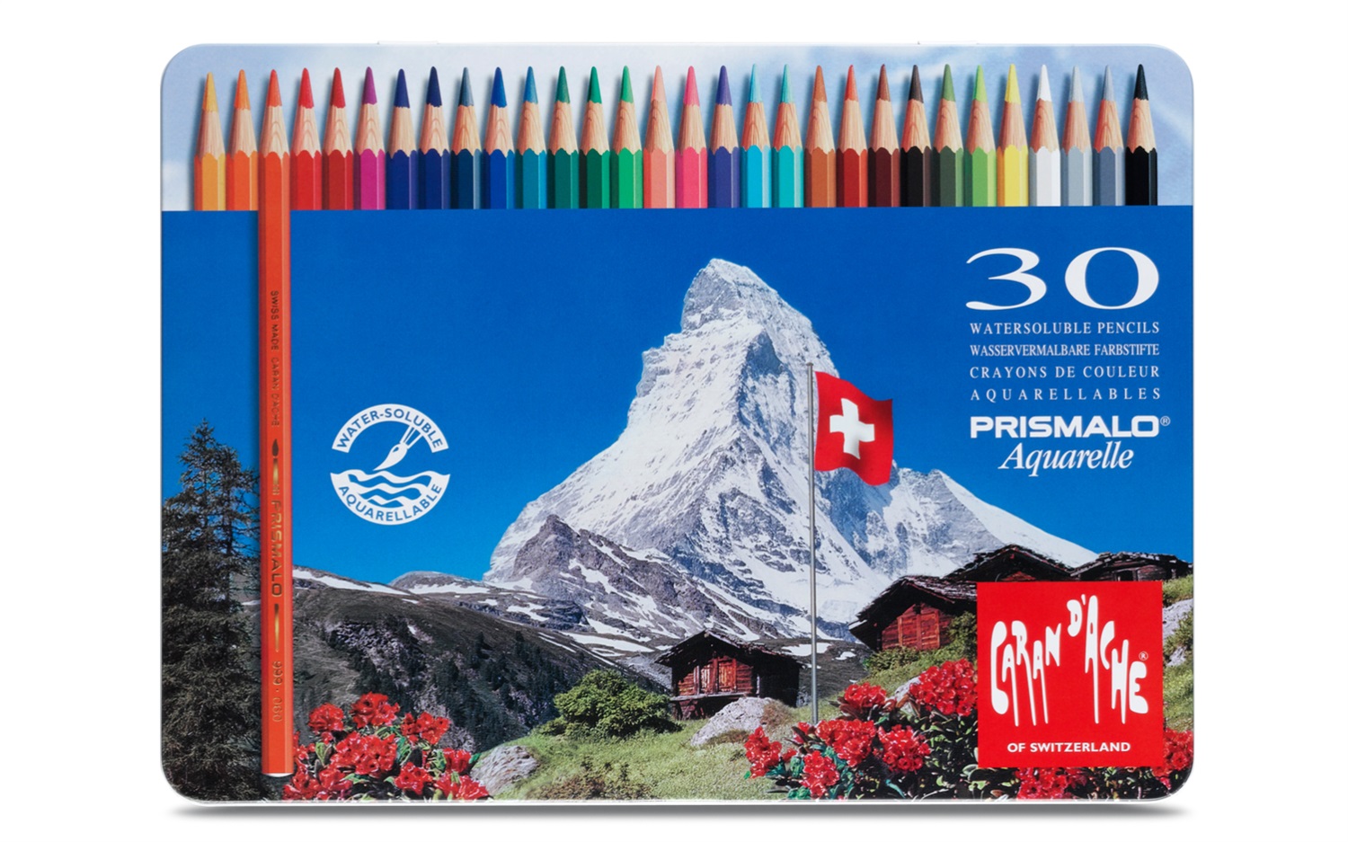 Caran d'Ache PRISMALO Aquarelle - 30 Matite Acquerellabili in Scatola di Metallo