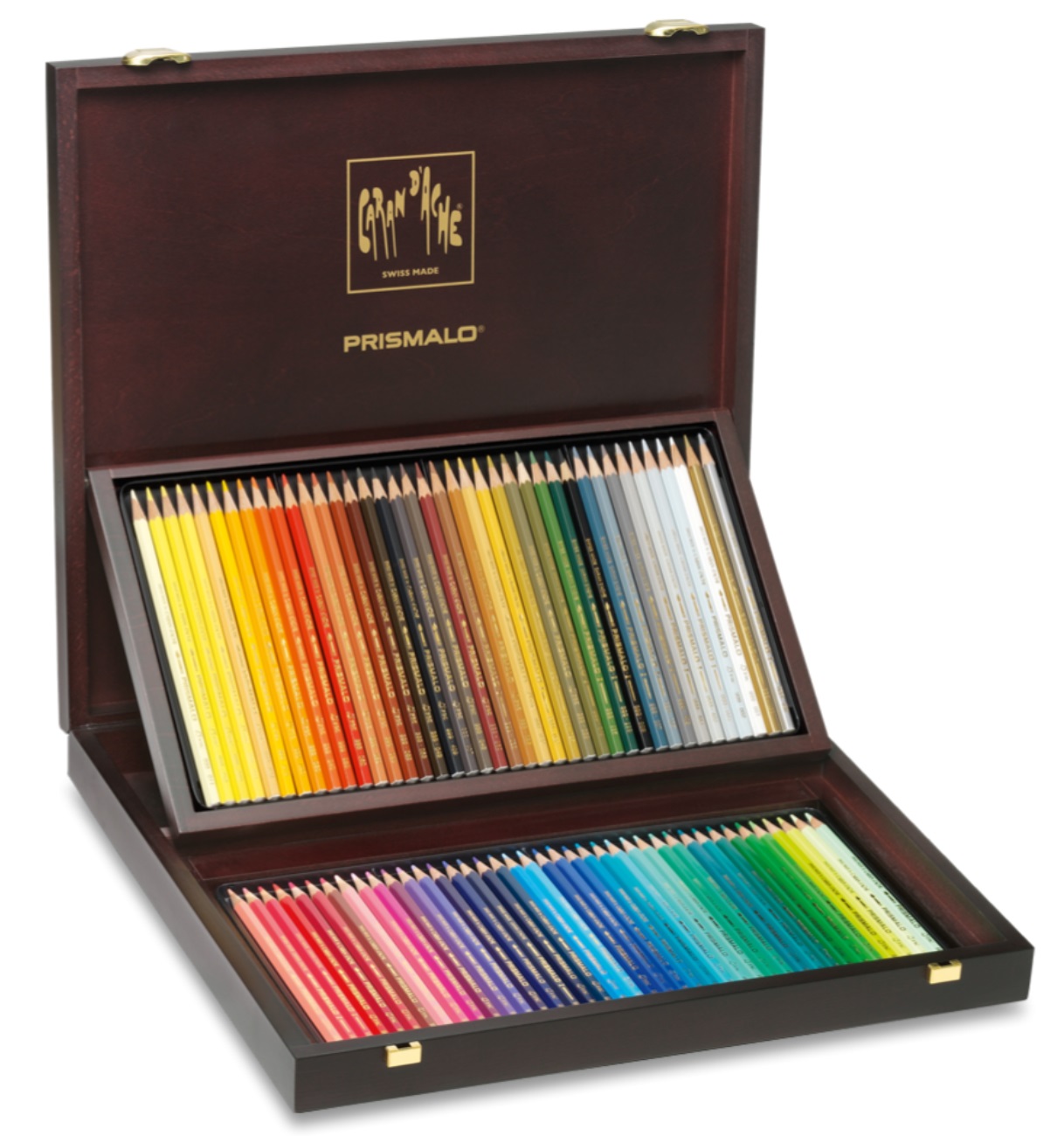 Caran d'Ache Prismalo - Scatola Regalo in Legno con 80 Matite Colorate Acquerellabili, Mina Fine e Dura