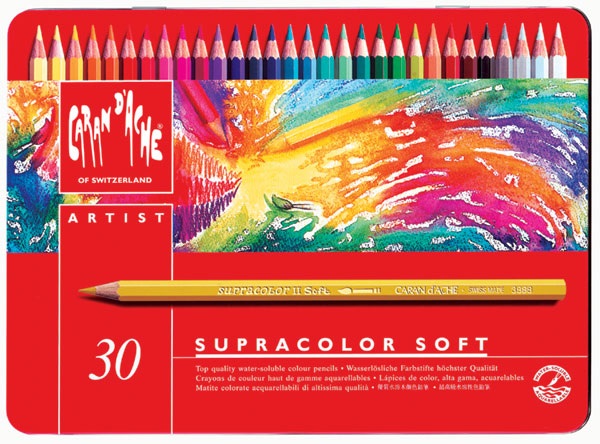 Caran d'Ache SUPRACOLOR - Matite ad Acquerello Morbide, Scatola da 30 Colori Assortiti