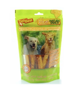 DeliBest Vital Natura Snack con Olio di Salmone Selvatico e Pelle di Nuca di Manzo - Spuntino Naturale per Cani, 200 g