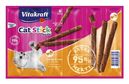 Vitakraft Cat Stick Classic - Mini bastoncini con Tacchino e Agnello, 6 g ciascuno, senza zuccheri e cereali aggiunti