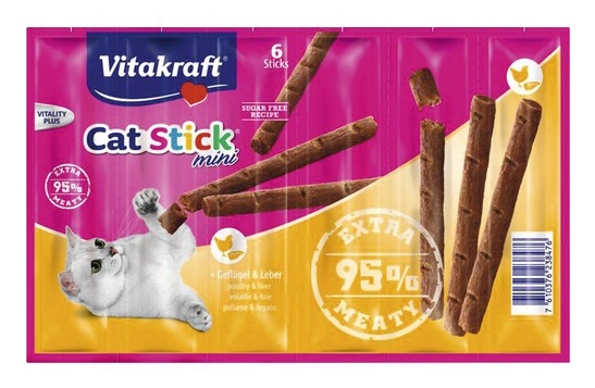Vitakraft Cat Stick Classic - Bastoncini per gatti con Pollo e Fegato, 6 x 6 g, Snack senza zucchero e cereali