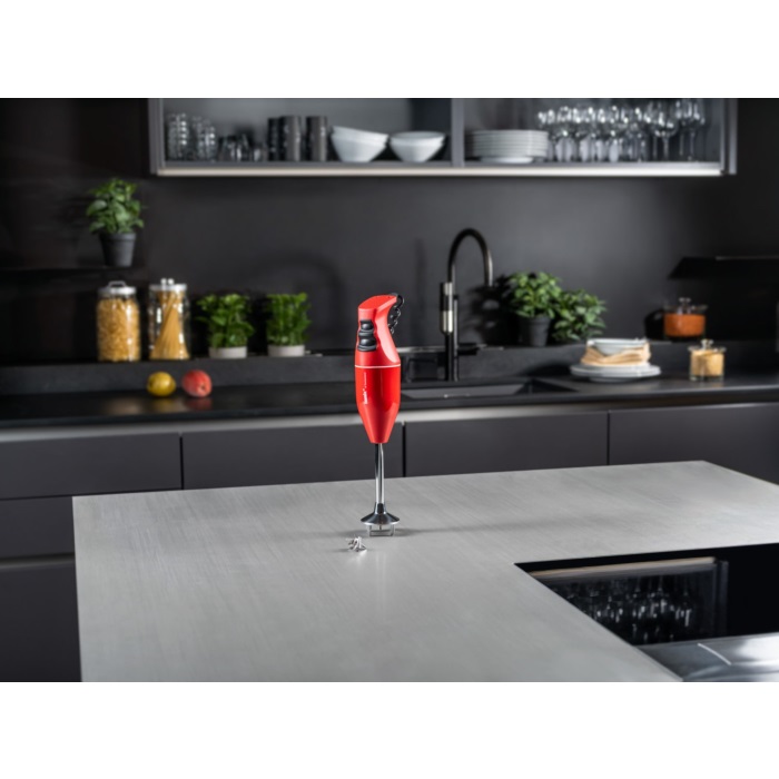 Bamix EO 140 Classic Frullatore ad Immersione 140 W con Lama Multifunzionale in Acciaio Inox, 2 Velocità, Ergonomico, Made in Switzerland, Rosso/bianco