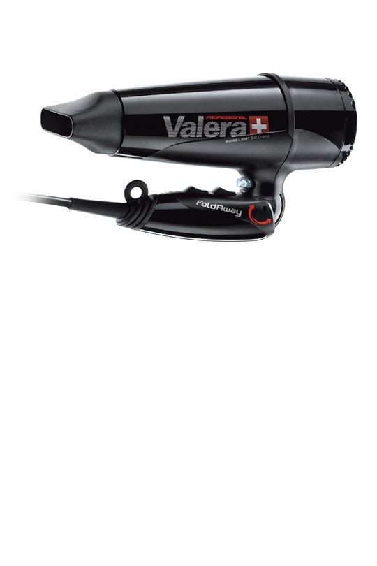 Valera Swiss Light Fold-Away 5400 Asciugacapelli Professionale 2000 W Nero con Manico Pieghevole, Motore DC Long-Life, 3 Livelli di Temperatura e Ionizzatore